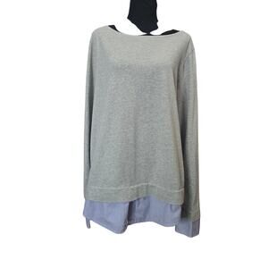 ⭐️JCrew Boatneck Layered Gray Pinstripe Long Sleeve Sweater Top Sz XL